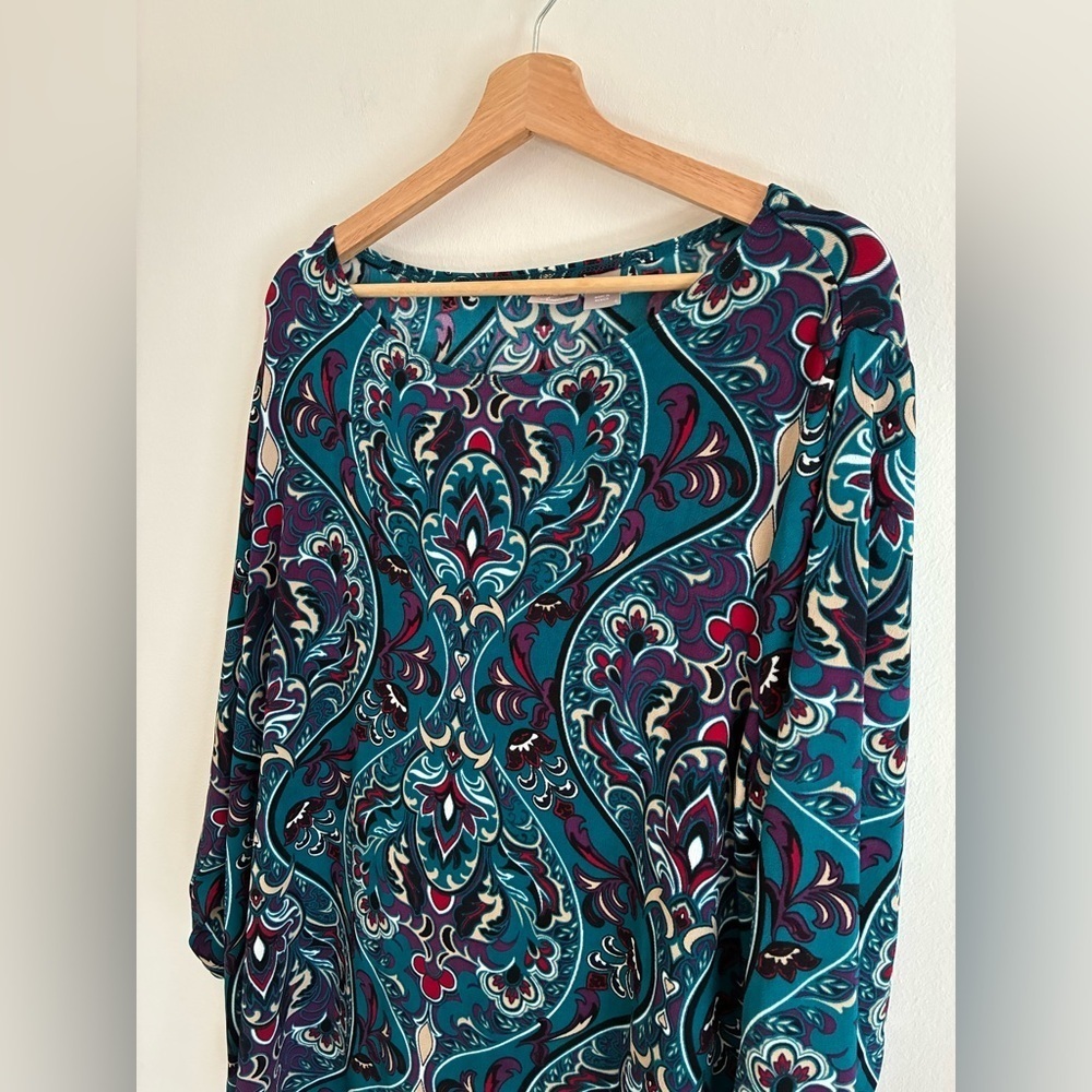 Chicos Travelers Top 3/XL Blue Paisley Tunic Wrinkle Free Flowy Stretch - Picture 7 of 9